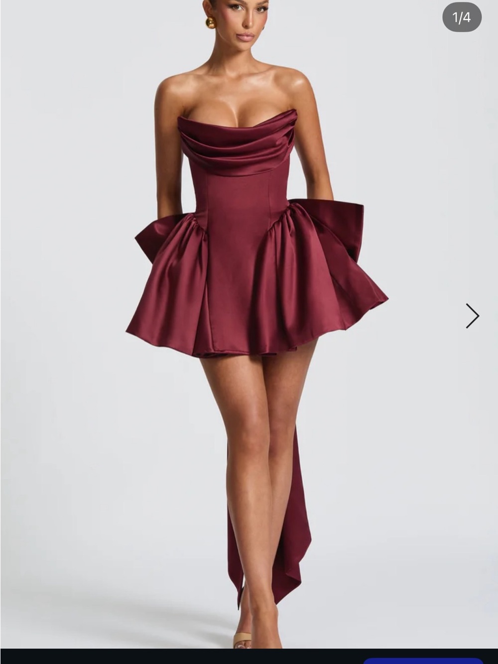 Babyboo Fashion Strapless Satin Mini Dress in Burgundy with Draped Bow NWT